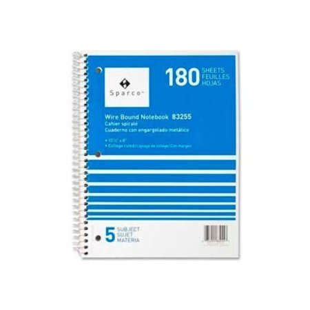 SPARCO PRODUCTS Sparco„¢ 5-Subject Notebook, 8" x 10-1/2", College Ruled, Bright White, 180 Sheets/Pad 83255